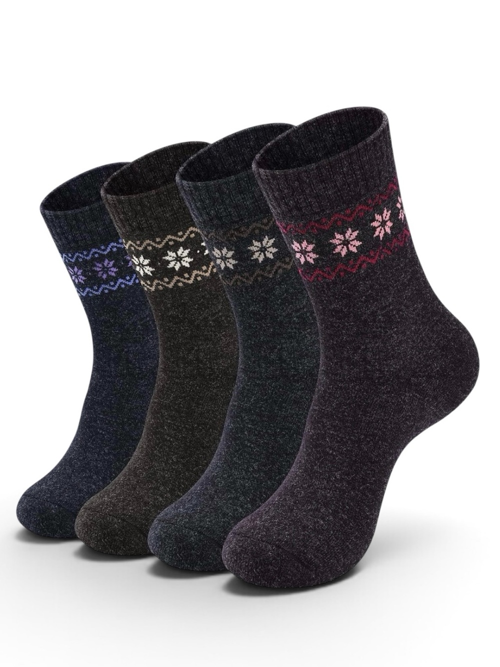Cozy Fair Isle Crew Socks - 4-Pack (Assorted Accent Colors)